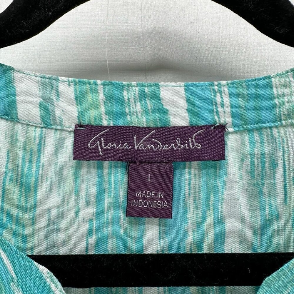 Gloria Vanderbilt Top Size L Stripe Tunic Blouse 3/4 Bell Sleeve Viscose Blue - Picture 7 of 11